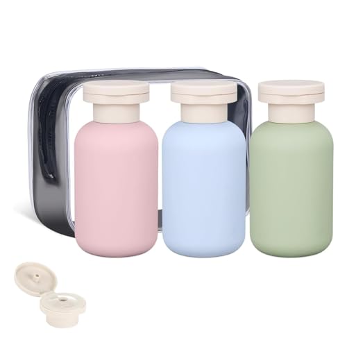 GIUSOBG Botella Exprimible 300ml Botella Exprimible con Tapa Abatible 3 Piezas Envases de Viaje a Prueba de Fugas de Para Champú de Viaje Portátiles para Champú, Crema, Loción
