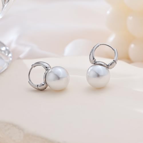 CHSKY Pearl Earrings for Women, Silver Plated Quality Handpicked AAA+ Freshwater Cultured Round Pearls Small Hoops Trendy Dangle Pearl Drop Earrings Silver Jewelry Gifts for Women by CHESKY - Used condition - Image 4