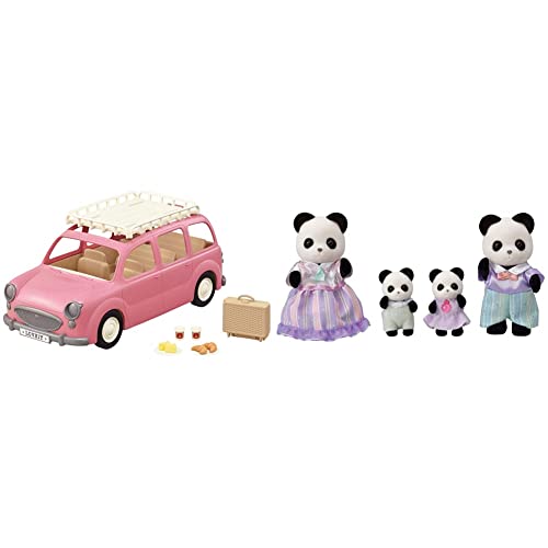 Familia Panda Pookie 5529 con Coche Monovolumen de Picnic 5535 Sylvanian Families para Compartir