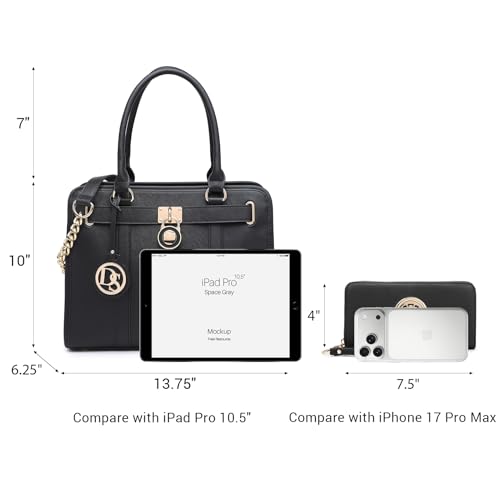 Image of Dasein Women's Designer Satchel Handbag Two Toned Padlock Purse Top Handle Shoulder Bag w /Chain Strap