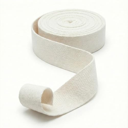 1 Inch X 5 Yard Cotton Twill Tape Webbing Strapping Herringbone – Soft Fabric Ribbon - White-Soft Beige - Handles Bags, Sewing, Book Binding, Pet Collars, Rug Reinforcement, Gift Wrapping Decoration