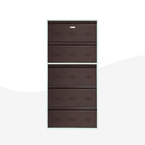 Image of StayHappy 5 Door Wall Mounted Shoe Rack | Metal Shoes Rack for Home with Dual Lock | Wall Mount Chappal Sandal Shoe Organizer | MS Steel Wall Mounted Shoe Rack. (Brown, 5 Door)