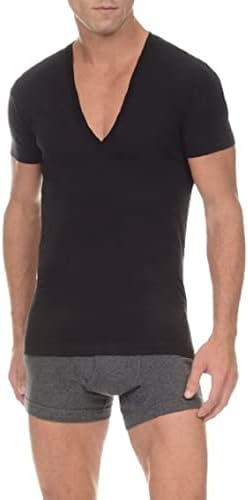2(X)IST Men's Pima Cotton Slim Fit Deep V-Neck T-Shirt, Black, Large