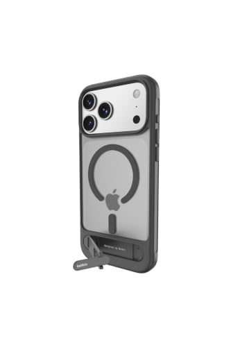 Image of Belkin for iPhone 17 Pro Max Case with Kickstand | MagSafe Compatible | Touch Sensitive Camera Control - Military Grade, Anti-Slip, Magnetic, Shockproof, Protective | Black | MagSafe magnetic case with touch-sensitive camera control, built-in kickstand, military-grade shockproof protection