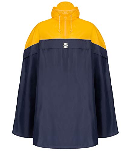 HOCK Fahrrad Regenponcho mit praktischer Rucksackfalte - Fahrradponcho 100% wasserdicht mit Reflektor - Herren Damen Regencape - Hochwertige Regenbekleidung Regenschutz (Marine/gelb, XL) Cover