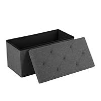 DUMOS 30in Foldable Storage Ottoman Bench, Storage Chest, End of Bed Foot Rest Stool with Padded Seat, Bedroom Bench for Living Room, Bedroom, Support 660lbs, Grey