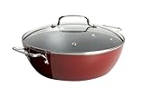 T-fal Hard Enamel Nonstick 5.5-Quart Caldero with Glass Lid Cookware, Red