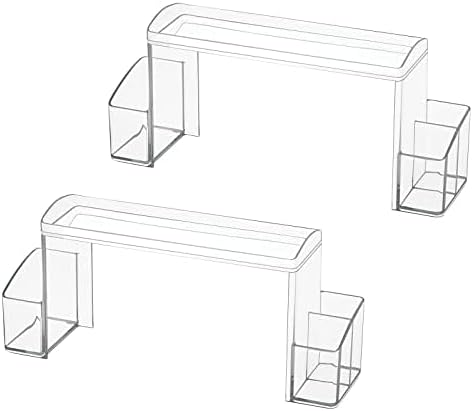 Small 2-Tier Plastic High-Rise Bathroom Cabinet Organizer - Vitamin Bottle, Medicine, Makeup Storage Shelf for Sink, Counter, and Vanity - Perfect for Hair Product Organization - 2 Pack, Clear