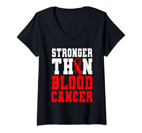 Donna Stronger Than Blood Cancer – Design con nastro rosso Maglietta con Collo a V