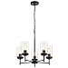 5-Light Farmhouse Glass Chandelier, Modern Black Chandelier for Dining Room Island Lights Industrial Hanging Foyer Lighting Fixtures Chandeliers for Entryway Kitchen Living Room Adjustable Height