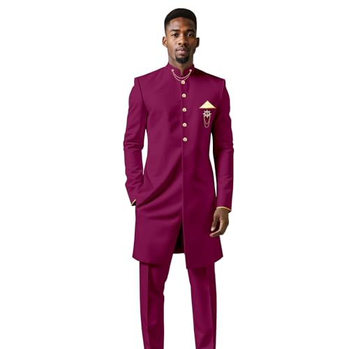 Men`s Suit African Clothing Dashiki Embroidery Chain Single Breasted Shirt and Pants 2 Piece Set Outfits3
