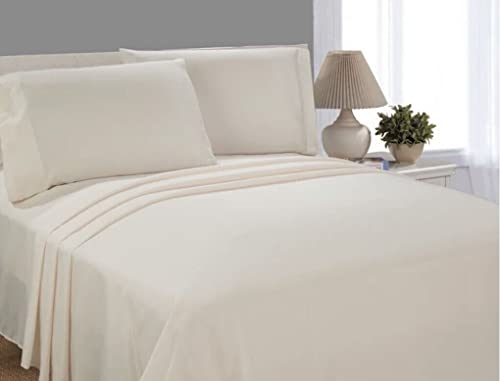 Image of Flat Bed Sheet with 2 Pillow Covers 600 Thread Count 100% Egyptian Cotton Bedsheet Queen Size Ivory Comfortable & Durable Sheet