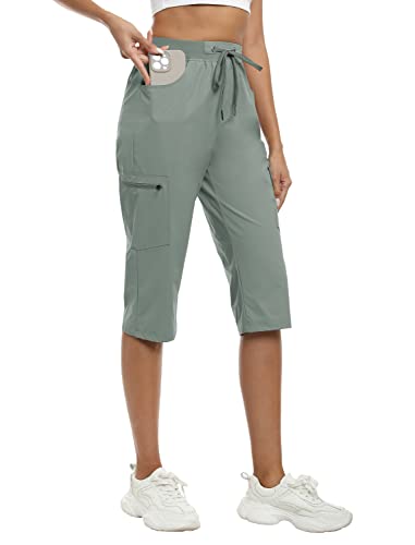 MoFiz Capri Pants for Women Lightweight Ice Cool Capris for Women Casual Summer Trip Loose Shorts with Zipper Pockets