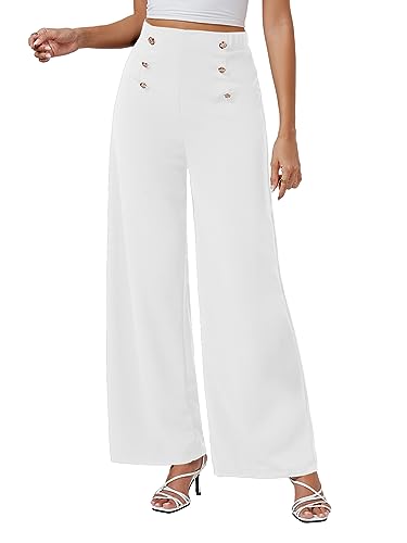 LYANER Women's Casual Elastic High Waist Double Breasted Wide Leg Long Pants Trouser