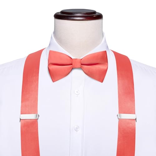 Image of Hi-Tie Men Suspender Bowtie Set Suspenders Pre-tied Bow Tie Pocket Square Cufflinks Adjustable Y Shape 6 Clips Braces Tuxedo