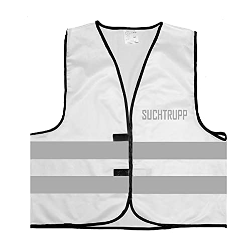 Mister Warnwesto Warnweste - Signalweste - Suchtrupp - Warnweste mit reflektierendem Aufdruck - Größe L/XL, Weiss