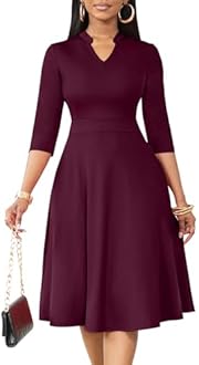 Nmoder Casual Dresses for Women Semi Formal Fit and Flare 3/4 Sleeve A-line Church Work Dress with Pockets