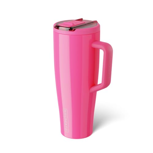 Image of BruMate Era Flip 40oz Tumbler with 100% Leakproof Covered Straw Lid | Hygienic Covered Straw | Insulated Stainless Steel Water Bottle with Handle | Cup Holder Friendly | BPA-Free (Neon Pink)