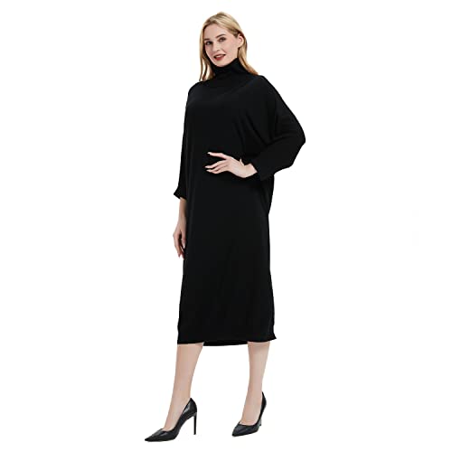 Women's Turtleneck Long Sleeve Over Knee Length Pullover Loose Oversized Bodycon Sweater Dress Black #TOP1