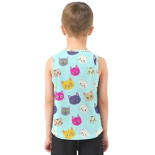 J JOYSAY Cartoon Cat Head Boys Tank Top Sleeveless Muscle Shirts Quick Dry Kids T-Shirts 3-15T3