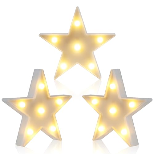 3 Pcs LED Star Lights Star Shaped Night lamp Hangable (White)