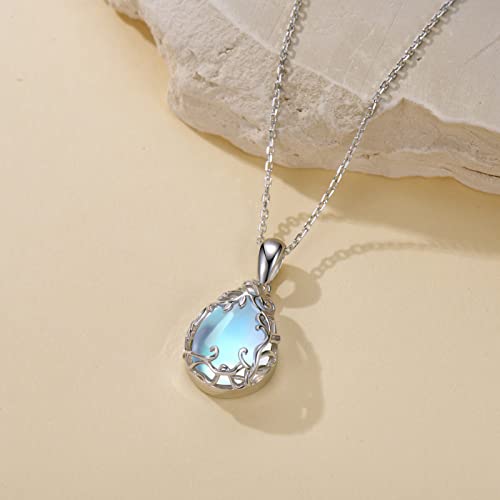 Teardrop Moonstone/Turquoise Necklace for Women 925 Sterling Silver Cage Filigree Necklaces Anniversary Birthday Jewelry Gift for Women4