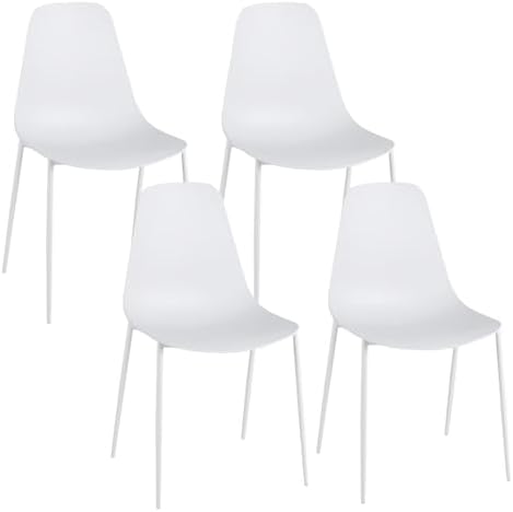COSTWAYSet of 4 Dining Chair, Modern Leisure Kitchen Chairs with Curved Backrest, Wide Seat, Metal Leg & Anti-slip Foot Pads, Conference Reception Chair for Home Dining Room Office (White)