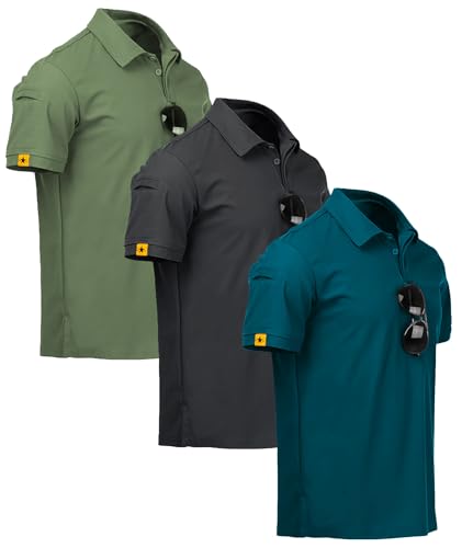 ZITY 3 Pack Polo Hombre Manga Corta Secado Rápido Transpirable Camiseta Hombre Polo Verano Casual Sport Camisa Regular Fit Golf Polo Shirts(L Verde Gris Oscuro Pato)