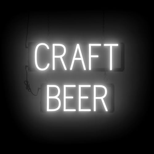 Image of SpellBrite LED Neon CRAFT BEER Sign for Business - White, 21 inch x 15 inch | Ultra-Bright Click-Together Signage for Bars & Restaurants, with Visibility from 500 ft - 8 Animations, 6 Brightness Levels