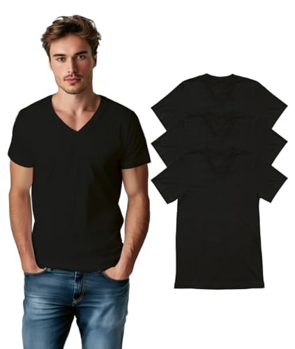 Consejos para Comprar Playera Cuello V Hombre favoritos de las personas. 41 Aditivo Playeras Básicas Cuello en V para Hombre, Pack 3 Camisetas de Manga Corta en Algodón, Cómodas y Casuales. (MX/US, Alfa, Mediano, Regular, Regular, Negro)