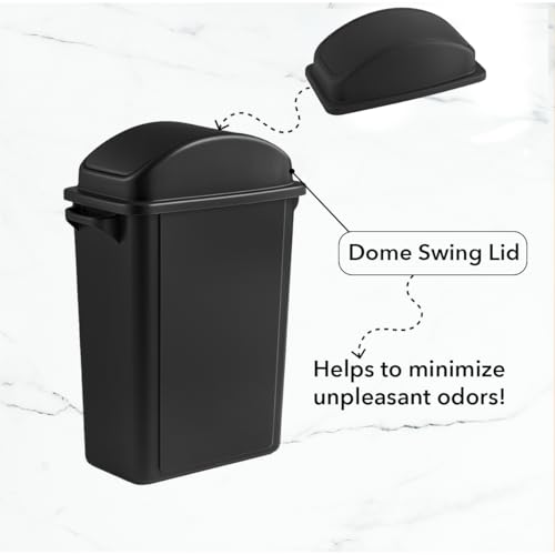 Image of 16 Gallon Slim Rectangular Garbage Can with Dome Swing Lid - Black