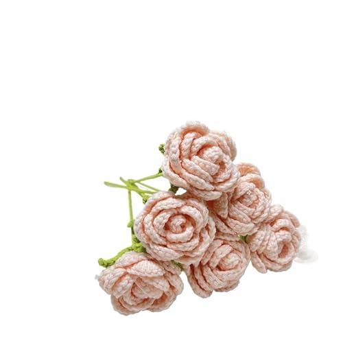 AOEGBY Flor Artificial Finished Handmade Knitted Rose Artificial Flowers Braided Fake Flower Crochet Bouquet Decoration Table Holiday Ornament Paniculata Artificial(6pcs Skin Color)