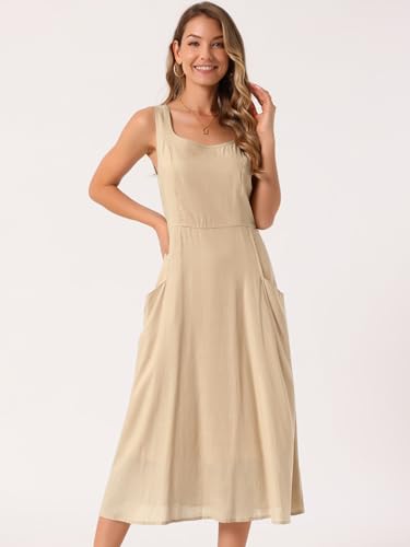 Image of Seta T Women's Linen Dresses Summer Sleeveless Sundress Casual Loose Flowy Midi Tank Beach Dress