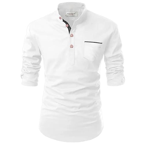 Vida Loca Full Sleeve Chinese/Rounded/Mandarin Collar Cotton Casual, Party, Festival Stylish Latest Short Length Slim fit Kurta Style Shirt for Men and Boys.