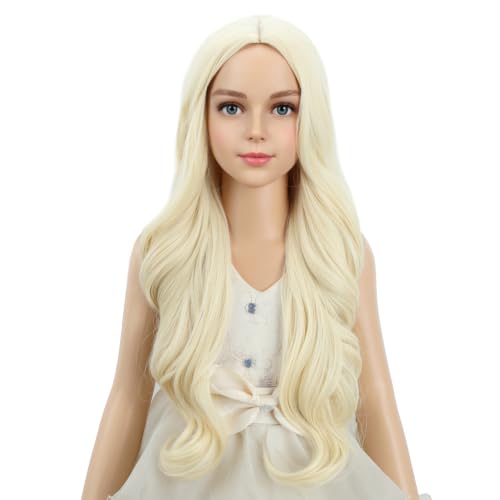 Image of PATTNIUM Long Blonde Wig for Kids Girls Light Blonde Wigs Long Wavy Child Middle Part Synthetic Wigs