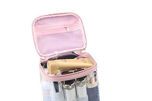 Pochette de maquillage transparente rose aux finitions soignées