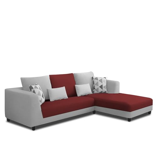 Image of Galib RHS 4 Seater L Shape Sofa Set for Living Room (Maroon Grey Fabric) Premium Fabric Sofa