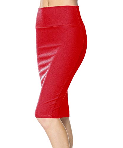 Women's High Waist Stretch Bodycon Pencil Skirt Knee Length Midi Straight Skirt2