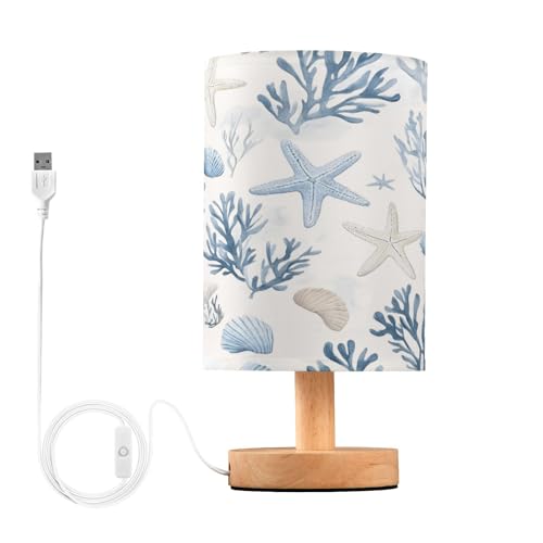 ALAZA Coastal Sea Star Coral Nautical Table Lamp for Bedroom USB Port Bedside Lamp Small Nightstand Desk Lamp for Girls Boys Kids Room Office Living Room Decor