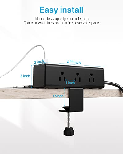 CCCEI Regleta de Escritorio con Abrazadera, Protector contra Sobretensiones con 9 Tomas, Puertos USB-A y USB-C, Estación de Carga Rápida con Cable Plano de 6 FT, para Mesa de 1.6 pulgadas miniatura 6