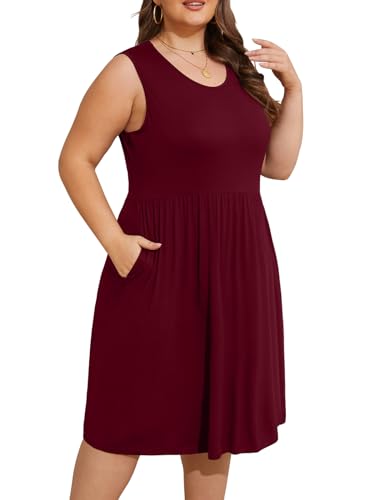 Image of DB MOON Womens 2026 Plus Size Tank Dresses Sleeveless Knee Length Sundress with Pockets