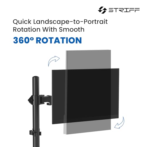 Image of STRIFF 180 Adjustable Single Monitor Stand Arm Desk Mount | Ergonomic Gas Spring VESA Bracket (75x75mm & 100x100mm) for 13 inch-32 inch Screens