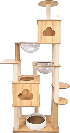 キャットタワー 木製 おしゃれ スリム 大型 据え置き おしゃれ 大型猫 スリム 多頭飼い 見晴台付き 遊び場 安定性 猫タワー 中型 爪研ぎ キャットタワー キャットツリー 宇宙船 木登り クリアボウル 隠れ家 爪とぎ 運動不足解消 ハウス