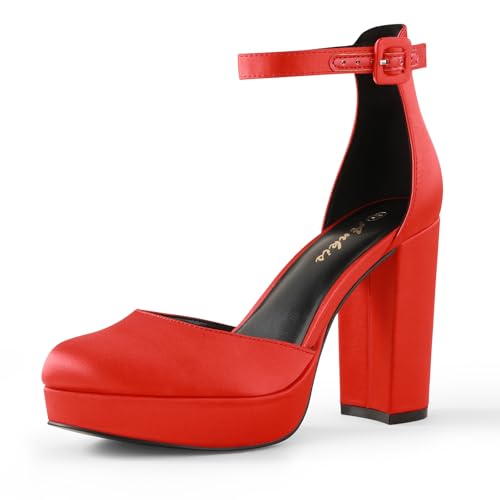 Image of Ankis Black Platform Closed Toe Heels for Women, Womens Heels Closed Round Toe Chunky Block Pumps Shoes, 4 Inch