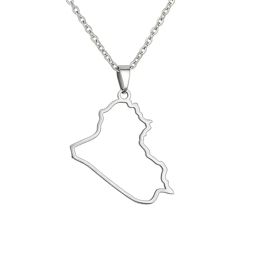 Générique Collier carte d'Irak pour femmes et hommes, pendentif carte en acier inoxydable, bijou de pays, cadeau (L)