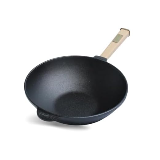 4BIG.fun Wok in ghisa 26 cm 2,8 L Padella wok adatta all'induzione robusta e rustica con manico rimovibile, per esterni, da campeggio