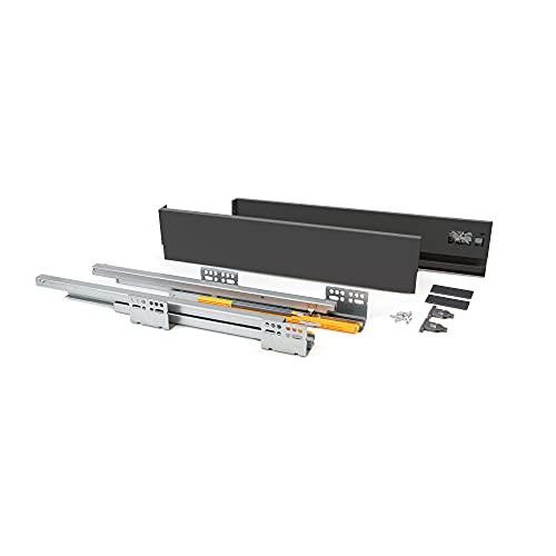 Emuca - Kit de cajón para Cocina o baño con guias de extracción Total y Cierre Suave, Altura 105mm y Profundidad 300mm, Gris Antracita