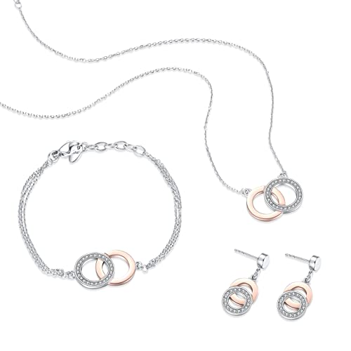 Juego de joyas para mujer, collar, pendientes y pulsera, regalo para niñas., Acero inoxidable