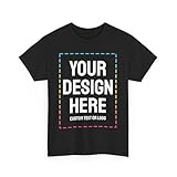 Custom T-Shirt Print with Text, Image or Logo - Personalized Printed Cotton Tees - Design Your Own Shirt for Men and Women - Bulk Packs (US, Alpha, Medium, Regular, Regular, 1 Pack, Black)