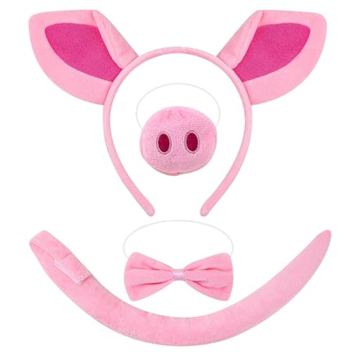 HTTDSLF Juego de Disfraz de Cerdo, Conjunto de Traje Cerdo, Disfraces de Animales, Conjunto de Disfraces de Cerdo, Orejas Cerdo Nariz Cola y Pajarita Cerdo Rosa para Cumpleaños Carnaval Cosplay Fiesta